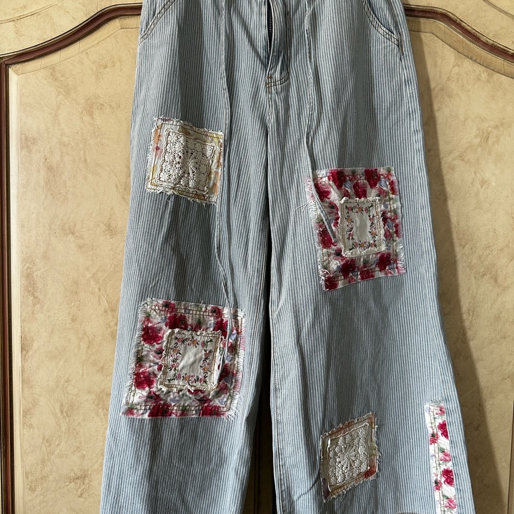 New Without Tags Pol Patchwork Boho Pinstripe Den… - image 1